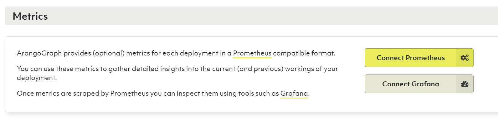 ArangoGraph Connect Metrics Section