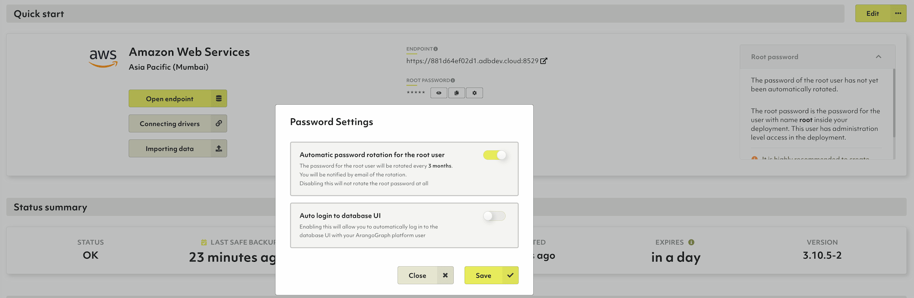 ArangoGraph Deployment Password Rotation