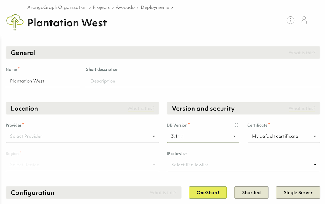 ArangoGraph New Deployment